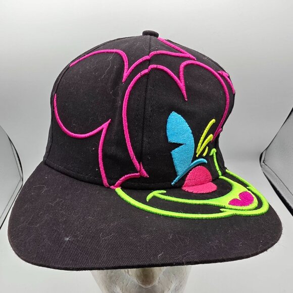 Disney Neon Mickey Mouse Black Snapback Hat Adjustable Bright Embroidered Cap - Picture 1 of 9